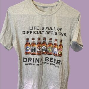 Graphic Vintage Australian Beer Print Gray T-Shirt